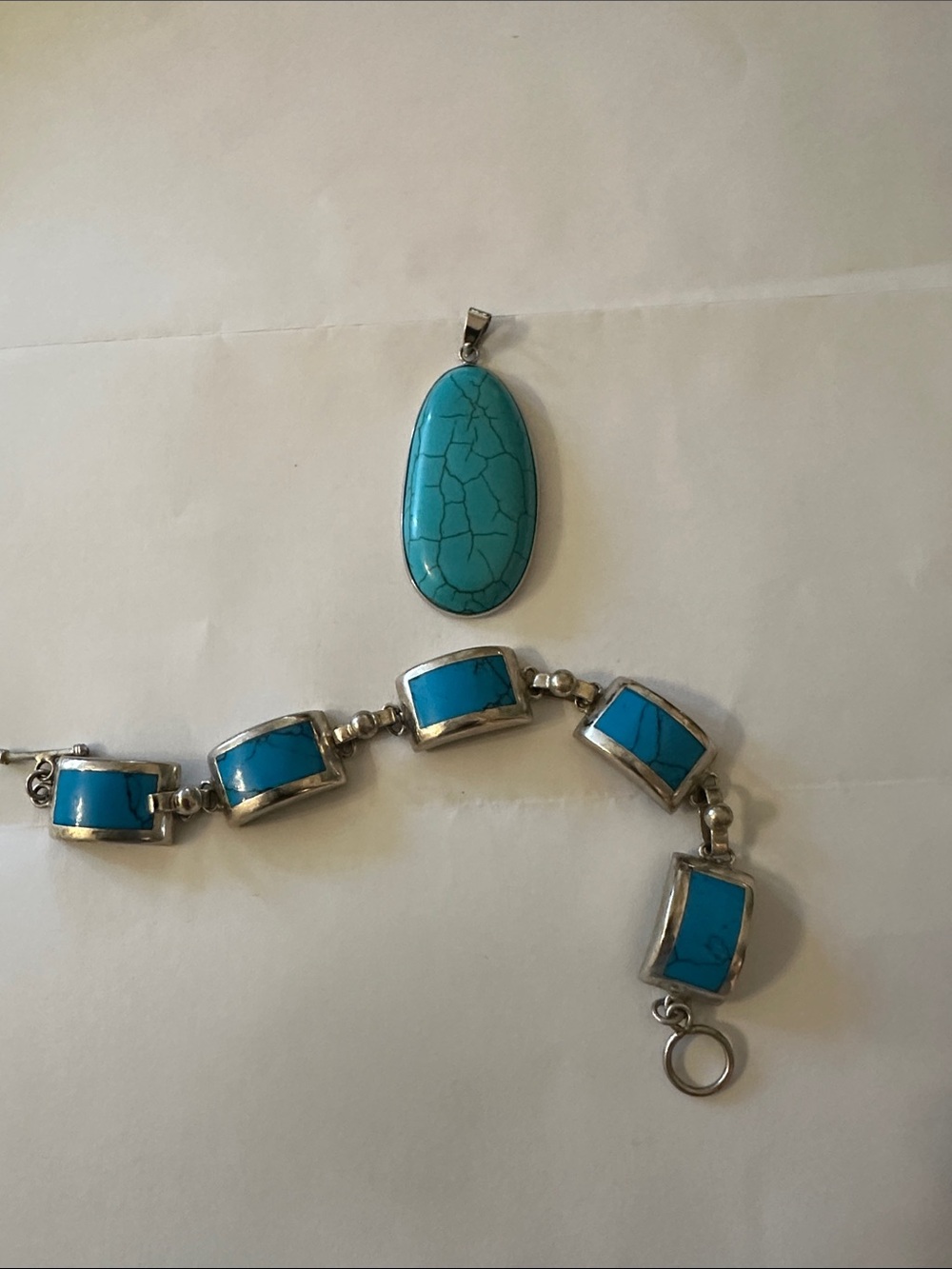 Turquoise Stone Pendant and Bracelet Set - Women Jewelry